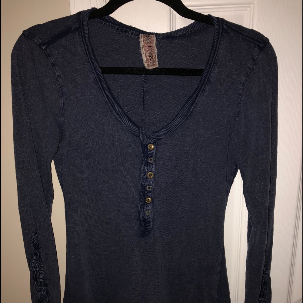 Free People embroidered long sleeves top Blue Sz S